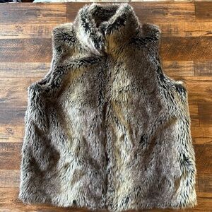 Lisa International Faux Fur Vest Brown Size 1X Plush Zip Front Winter Layering